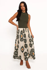 June Midi Dress Cream Olive