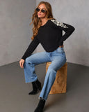 Air of Romance Embroidered Shoulder Knit Sweater