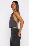 Last Time For Real Halter Top Charcoal