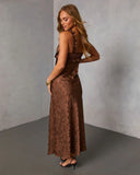 Sepia Kiss Satin Jacquard Bust Tie Maxi Dress