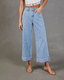 Calyra Stretch Cuffed Wide Leg High Rise Abstract Jeans