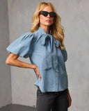 Elms Neck Tie Denim Top