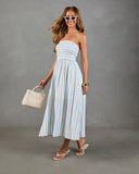 Telma Striped Strapless Fit and Flare Midi Dress
