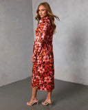 Fall Gardens Floral Satin Midi Dress