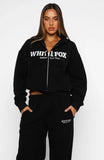 Just For Now Fleece Boxy Zip Front Hoodie Black