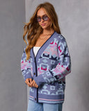 Maristella Intarsia Knit Button Down Cardigan