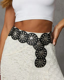 Videna Etched Grommet Hole Leather Belt