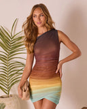 Tropic Mirage One Shoulder Mesh Ombre Mini Dress