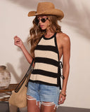 Coastal Thread Striped Knit Halter Neck Top