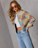Painted Petal Floral Denim Trim Jacket