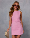 Timelessly Yours Belted Tweed Mini Dress