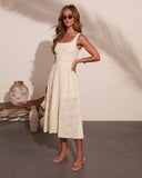 Coastal Days Seashell Print Linen Blend Midi Dress