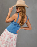 Slow Afternoon Smocked Bust Tie Denim Top