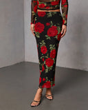 Warm Bloom Floral Mesh Maxi Skirt