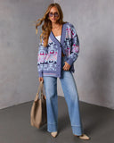 Maristella Intarsia Knit Button Down Cardigan
