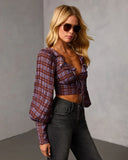 Sundown Boheme Plaid Lace Up Top