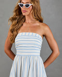 Telma Striped Strapless Fit and Flare Midi Dress