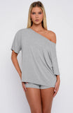 Slow Life Off Shoulder Oversized Pyjama Tee Grey Marle