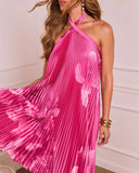 Sunset Sips Halter Plisse Maxi Dress