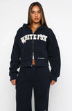 Daydreamers Madeline Boxy Zip Front Hoodie Navy