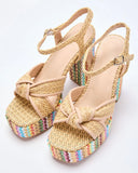 Vacay Vibes Multi Color Embroidered Platform Raffia Heels
