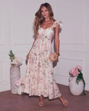 Garden Romance Floral Linen Maxi Dress