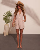 Poolside Lagoon Striped Drawstring Waist Tie Romper