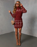 Muted Rose Abstract Knit Mini Sweater Dress