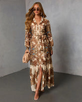 Echo Note Printed Waist Tie Maxi Dress