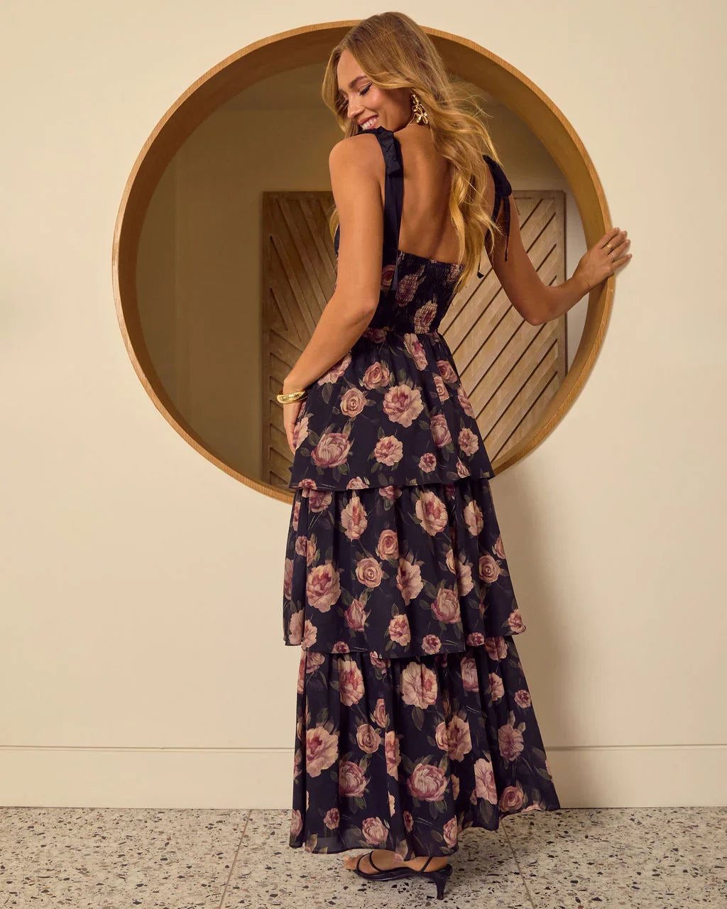Blush Horizon Tiered Bustier Maxi Dress