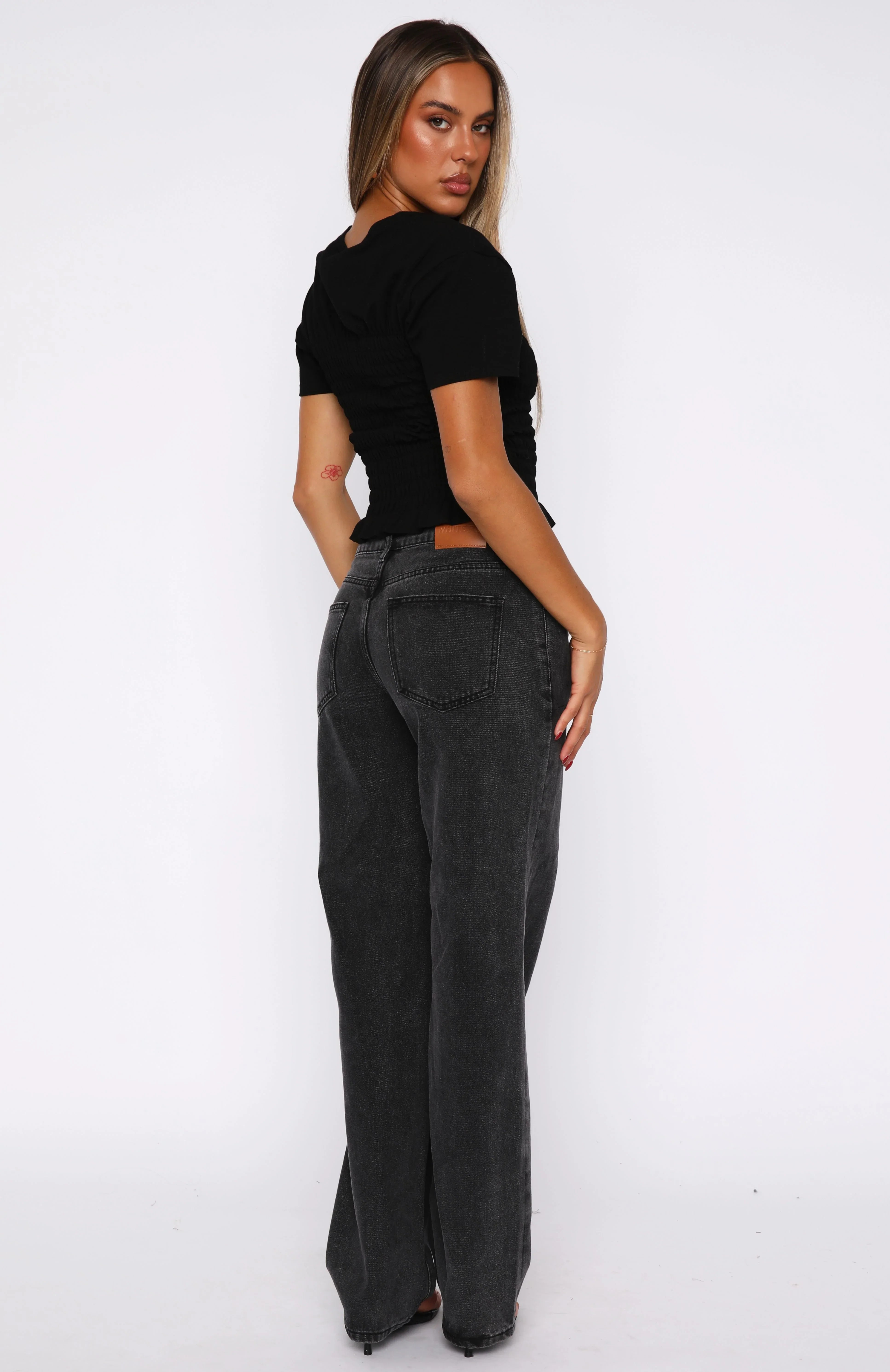 Zara Mid Rise Straight Leg Jeans Black Acid