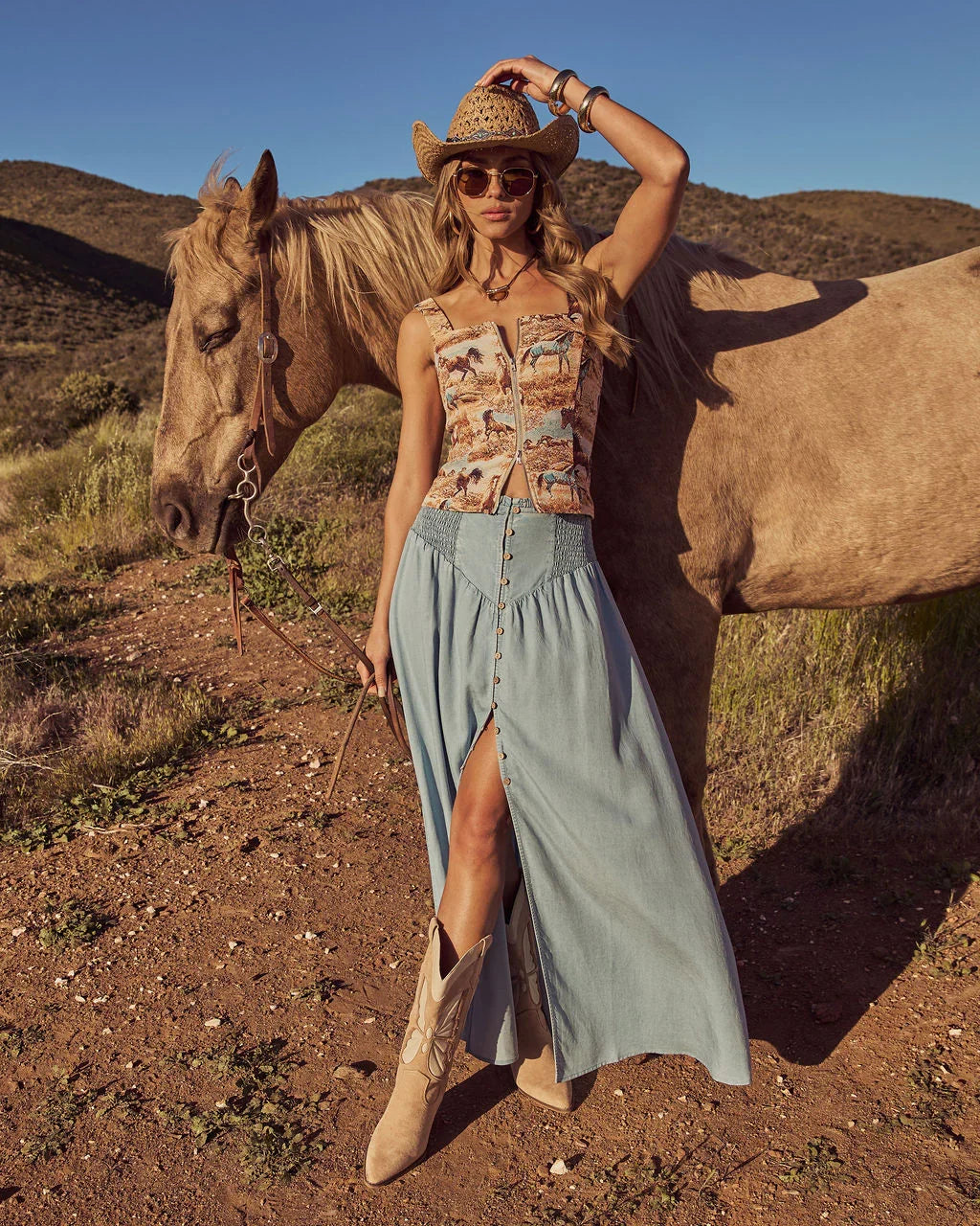 Briena Chambray Maxi Skirt