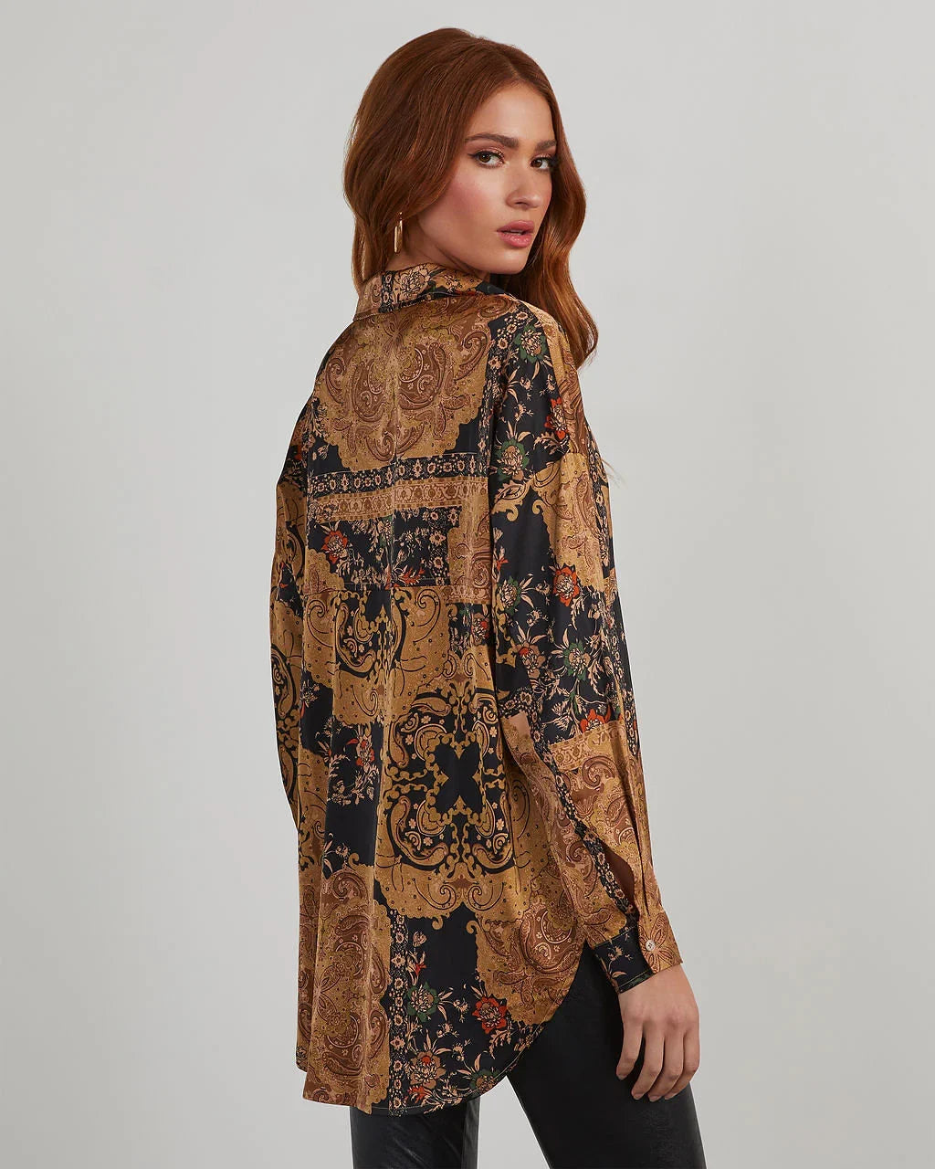 Annabelle Satin Paisley Button Down Top
