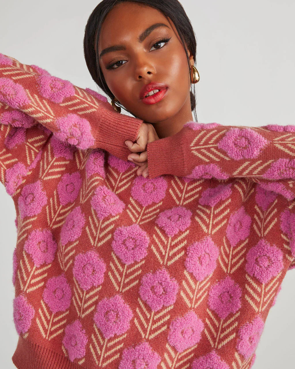 Corinne Textured Floral Pullover Sweater