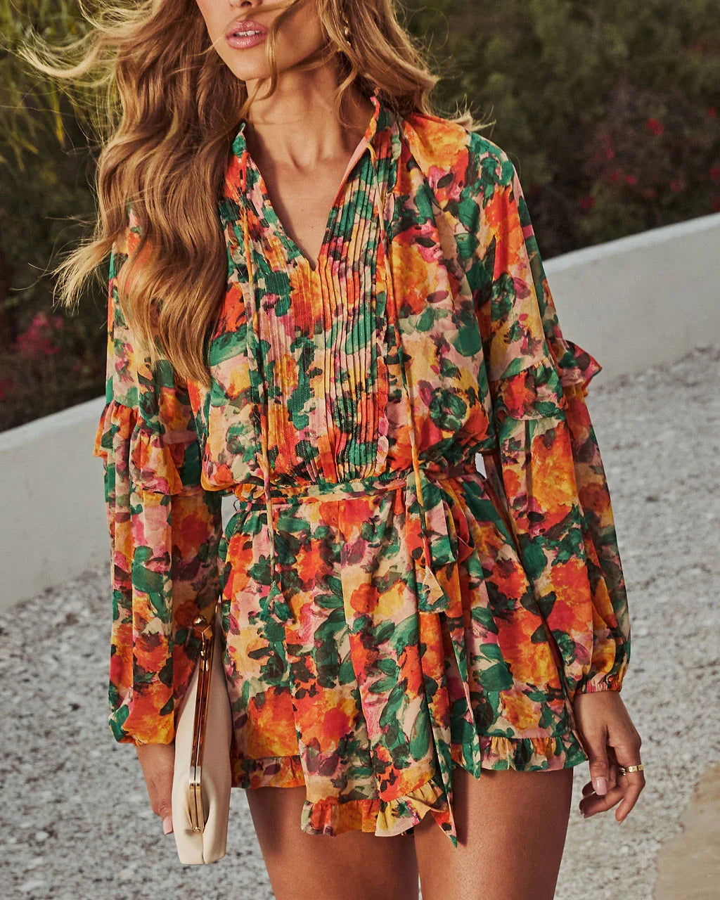 Tropic Tease Printed Waist Tie Romper
