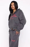 Through Thick And Thin Boxy Zip Front Hoodie Volcanic