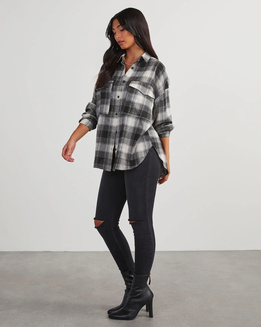 Petaluma Cotton Blend Plaid Button Down Top