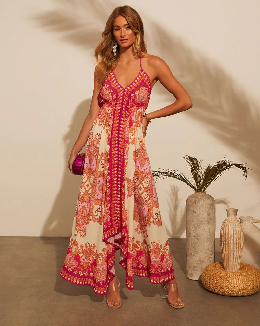Vineyard Border Print Maxi Dress