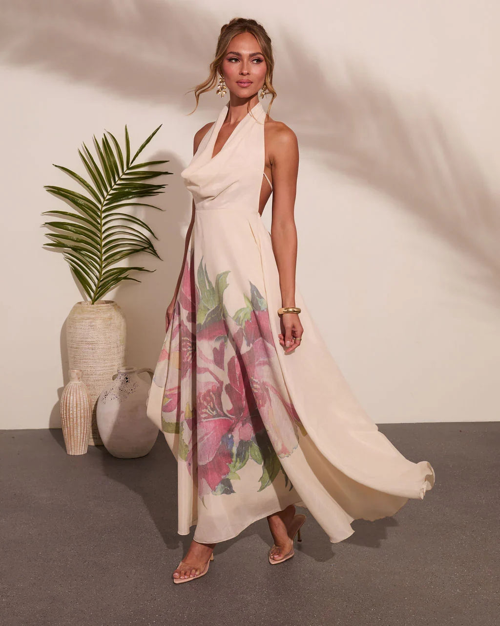 Raynah Floral Print Cowl Neck Maxi Dress