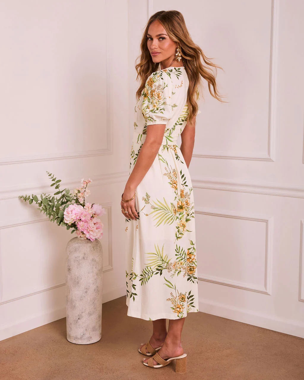 Sweet Tropics Belted Floral Midi Dress