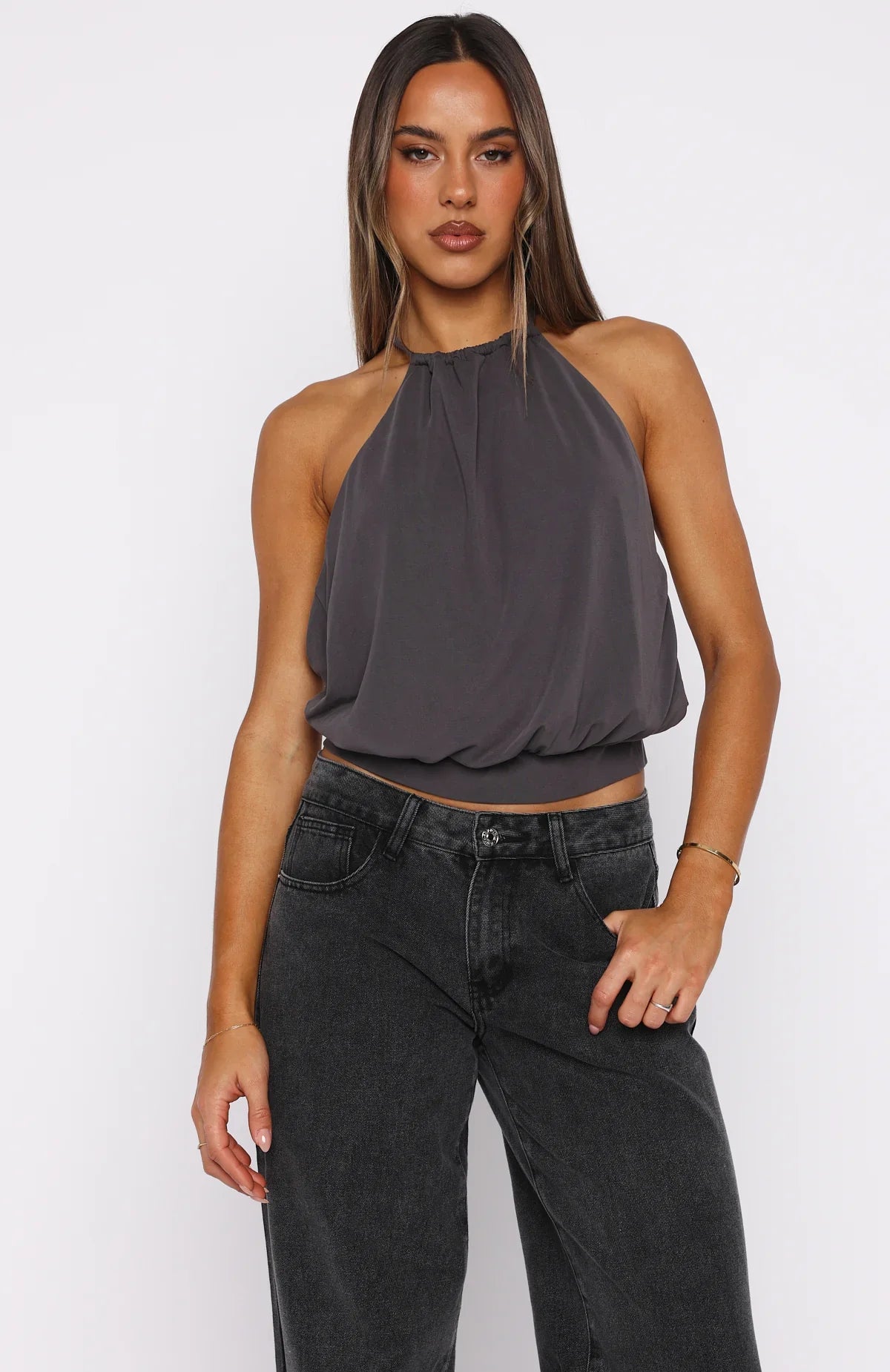 Last Time For Real Halter Top Charcoal