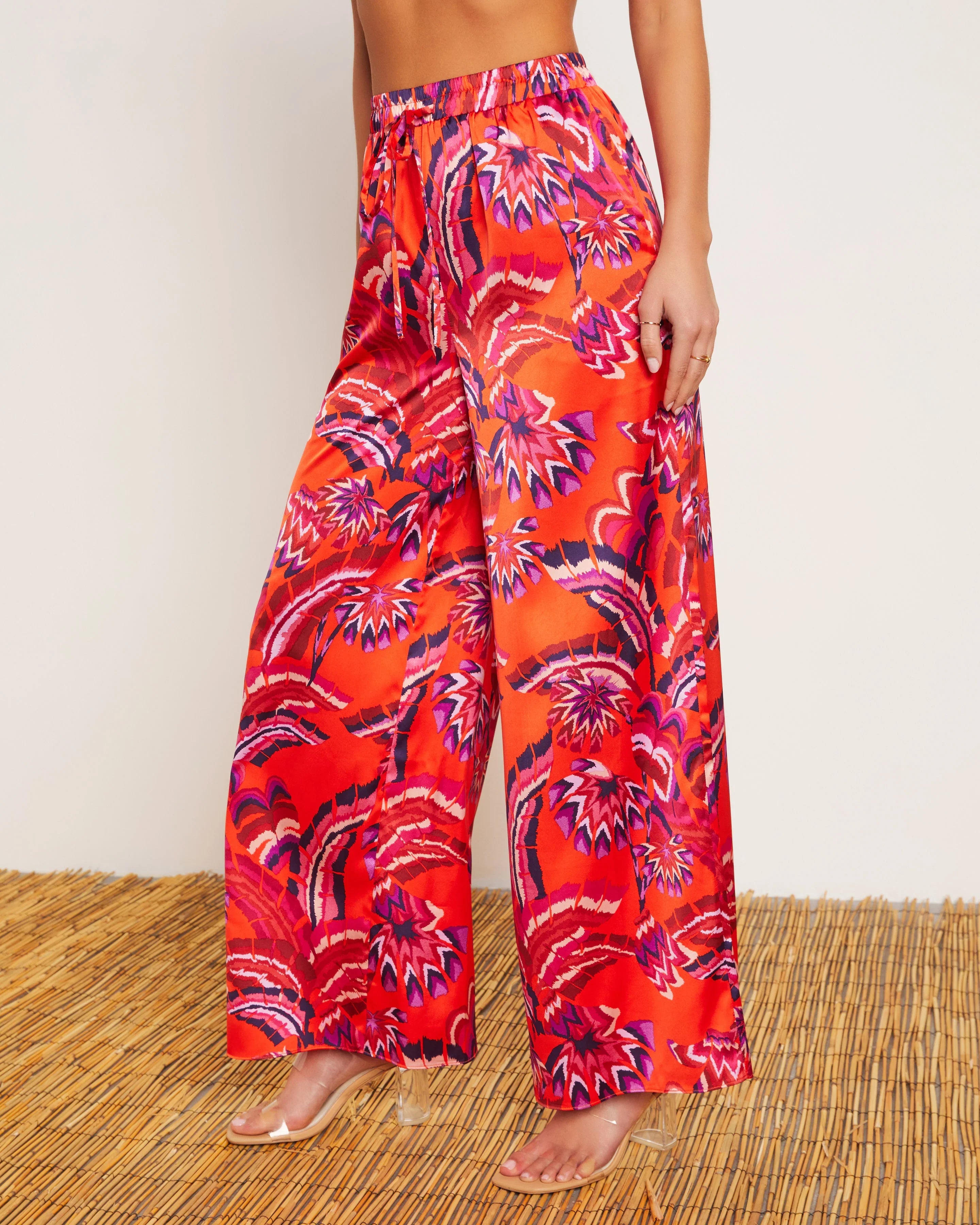 Azra Tropical Pocketed Wide Leg Drawstring Pant