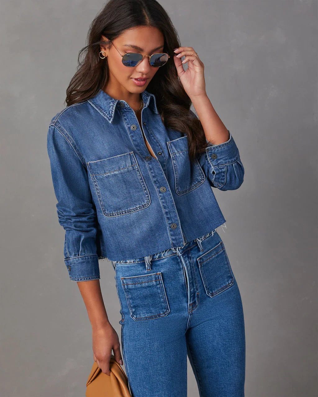 Jamie Cropped Denim Button Down Top