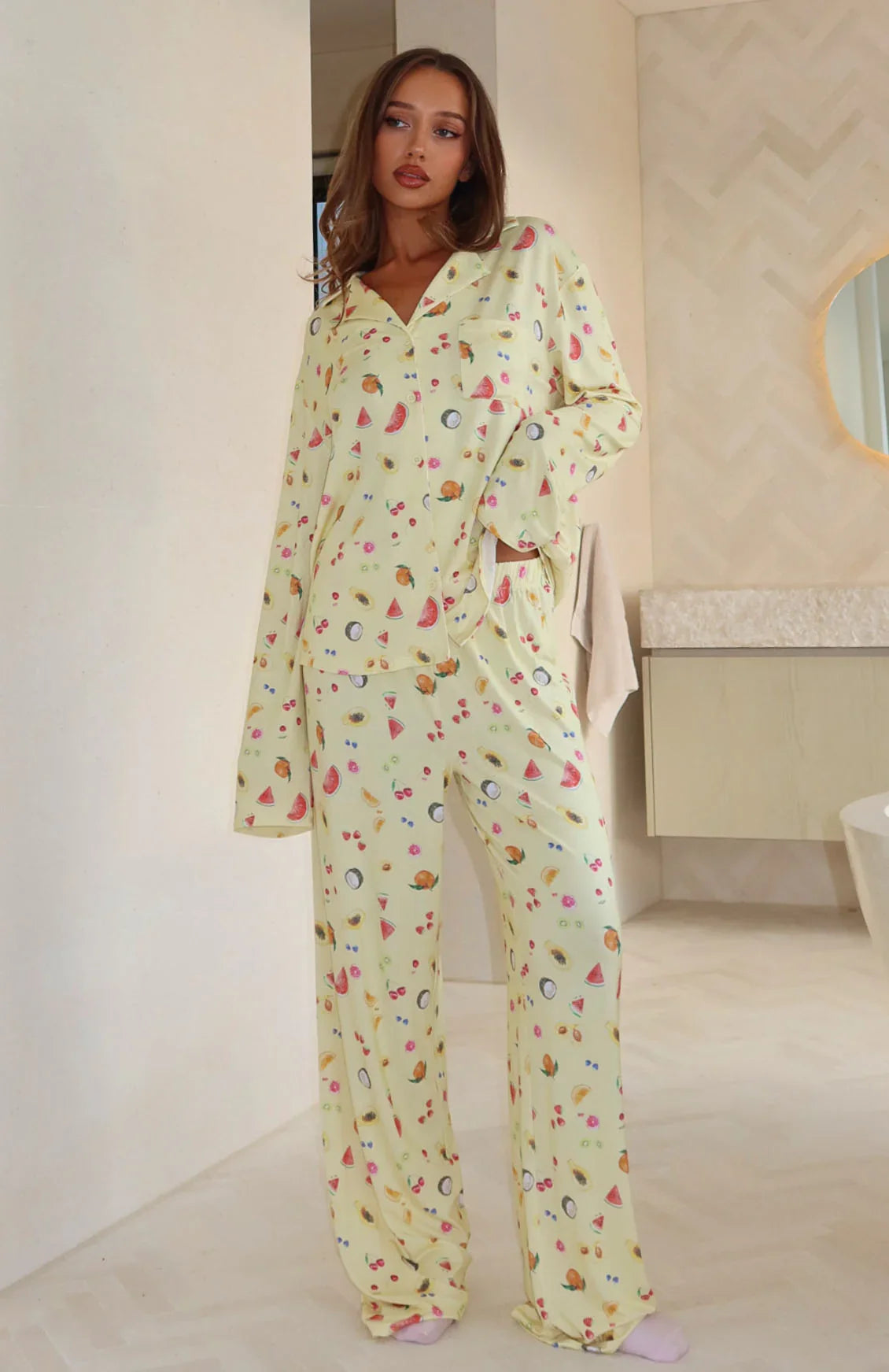 Pillow Talk Printed Long Sleeve Pyjama Set Fruit Salad