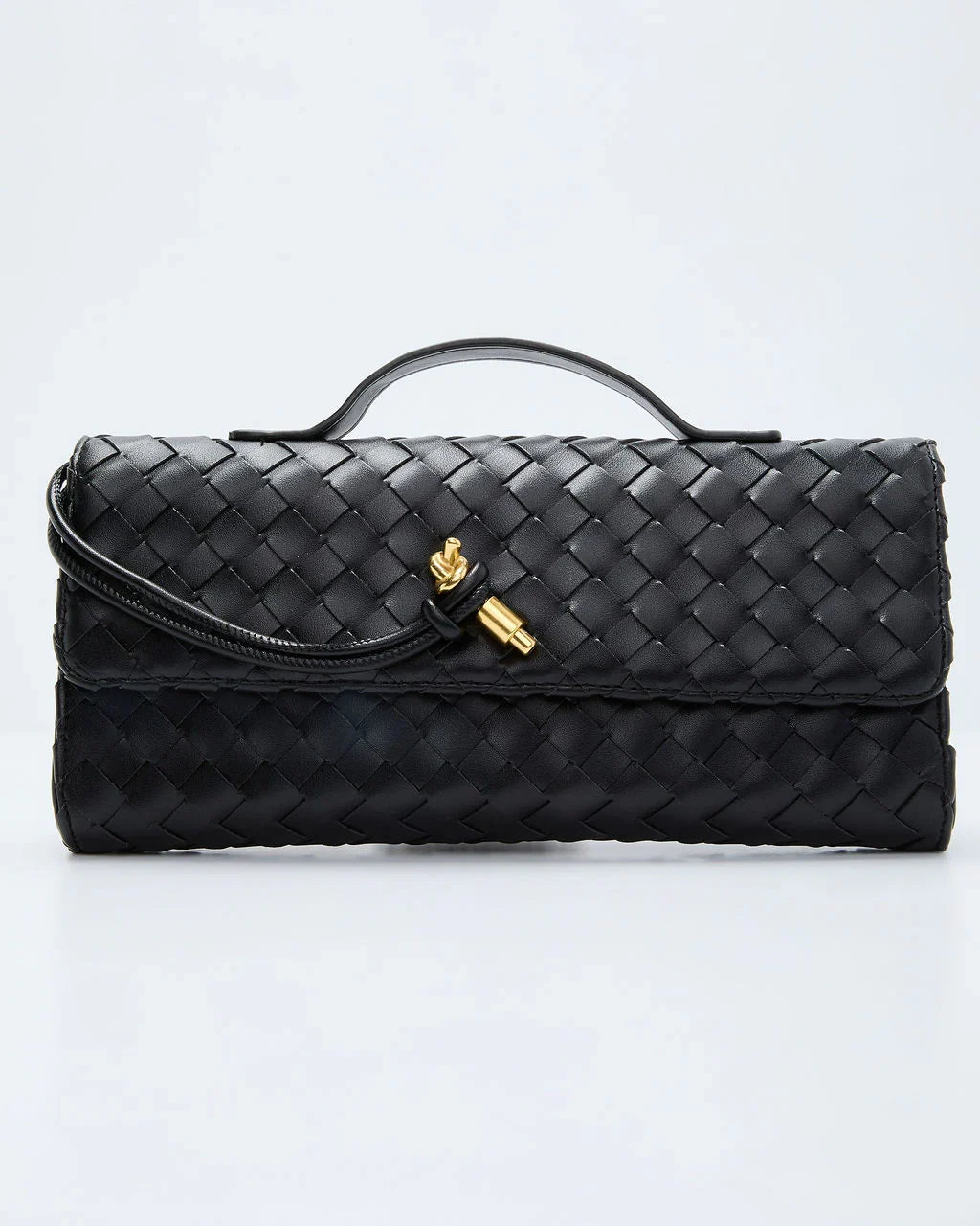 Porta Woven Leather Top Handle Clutch