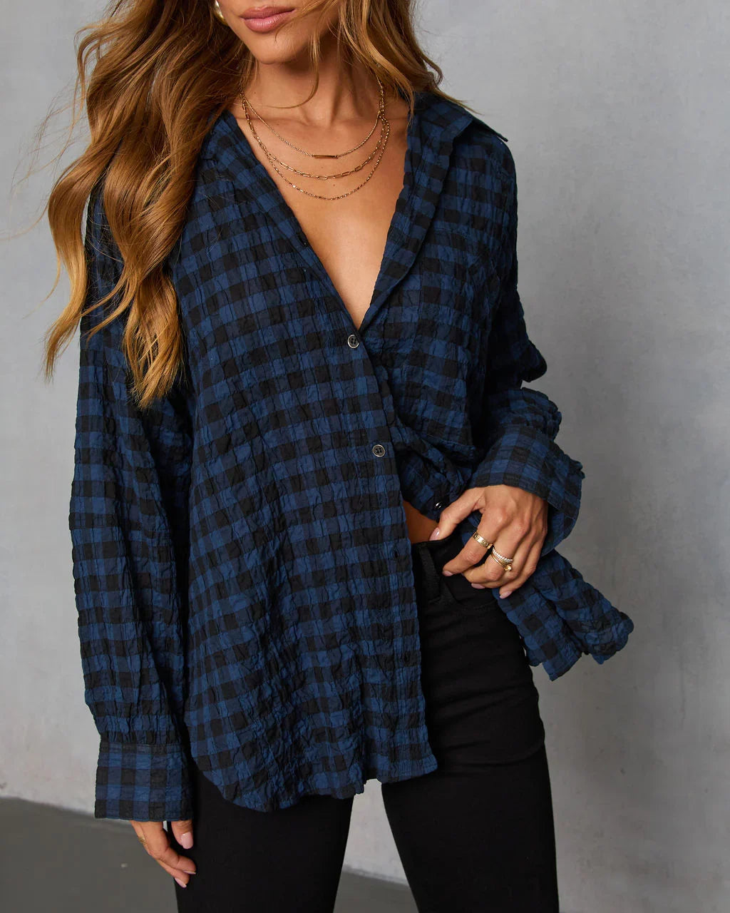Keren Plaid Button Down Top