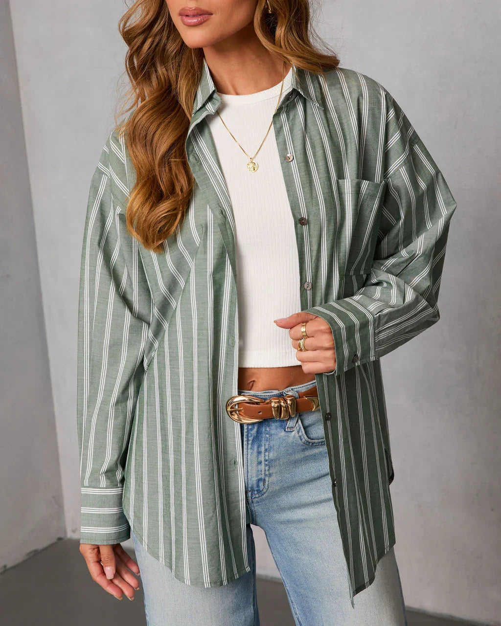 Ivy Collective Striped Buttoned Up Top