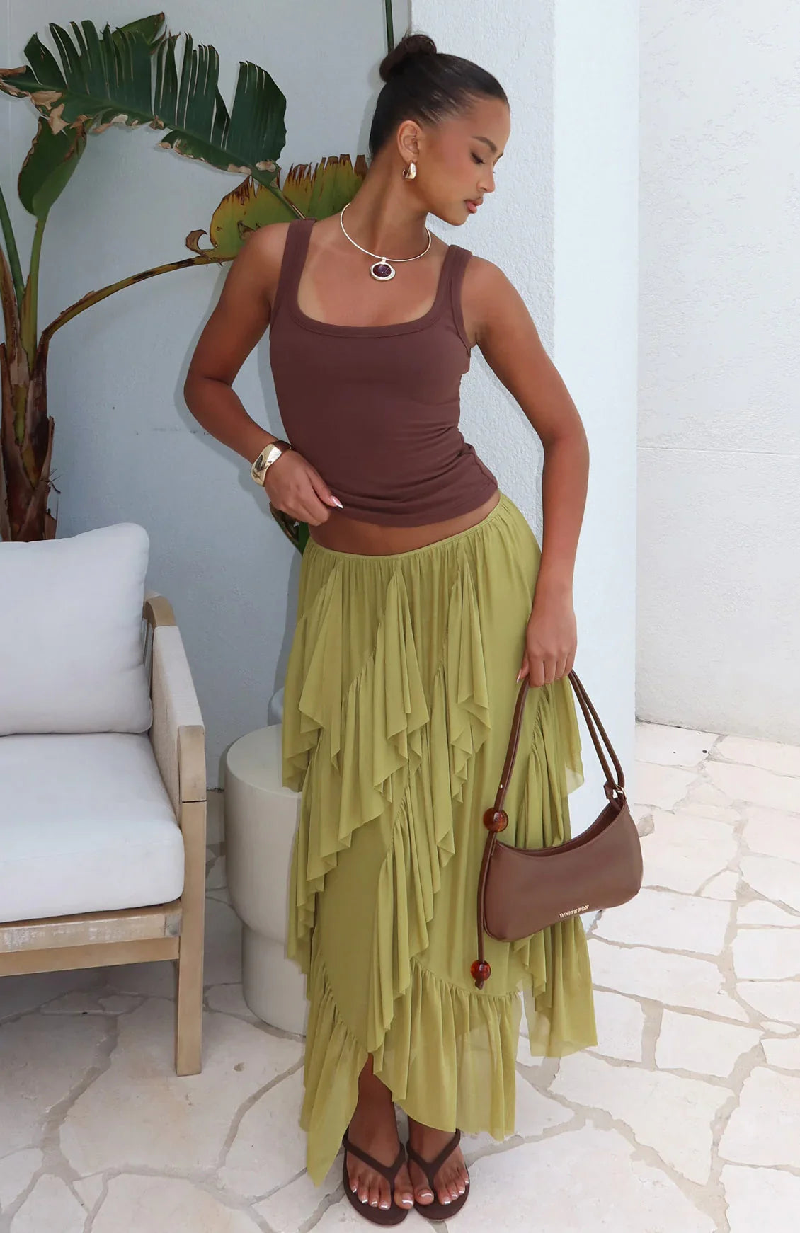 Sunset Strolls Midi Skirt Matcha