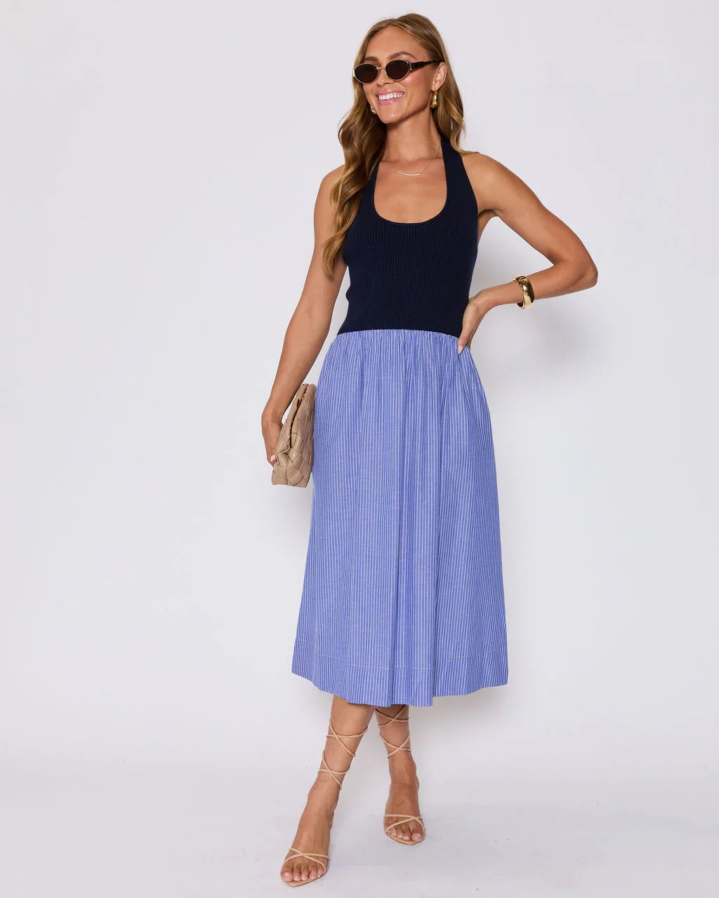 Piper Contrast Knit Halter Maxi Dress