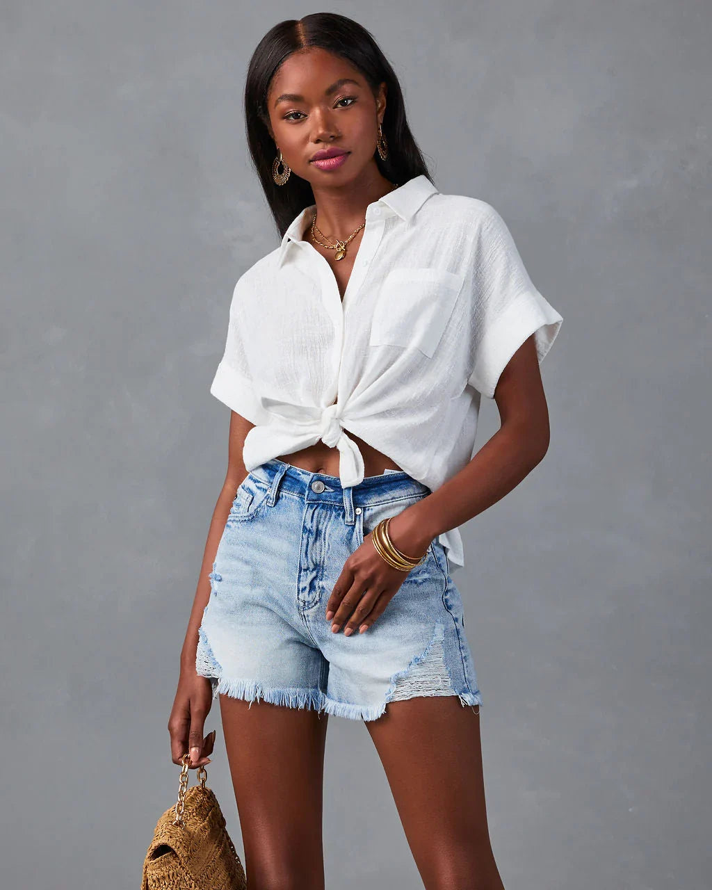 Krissy Cotton Woven Button Down Top